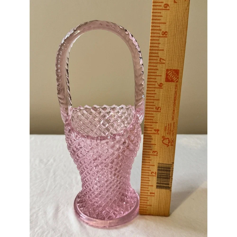 Westmoreland English Hobnail Pink Glass Basket Handled Vintage Art Glass